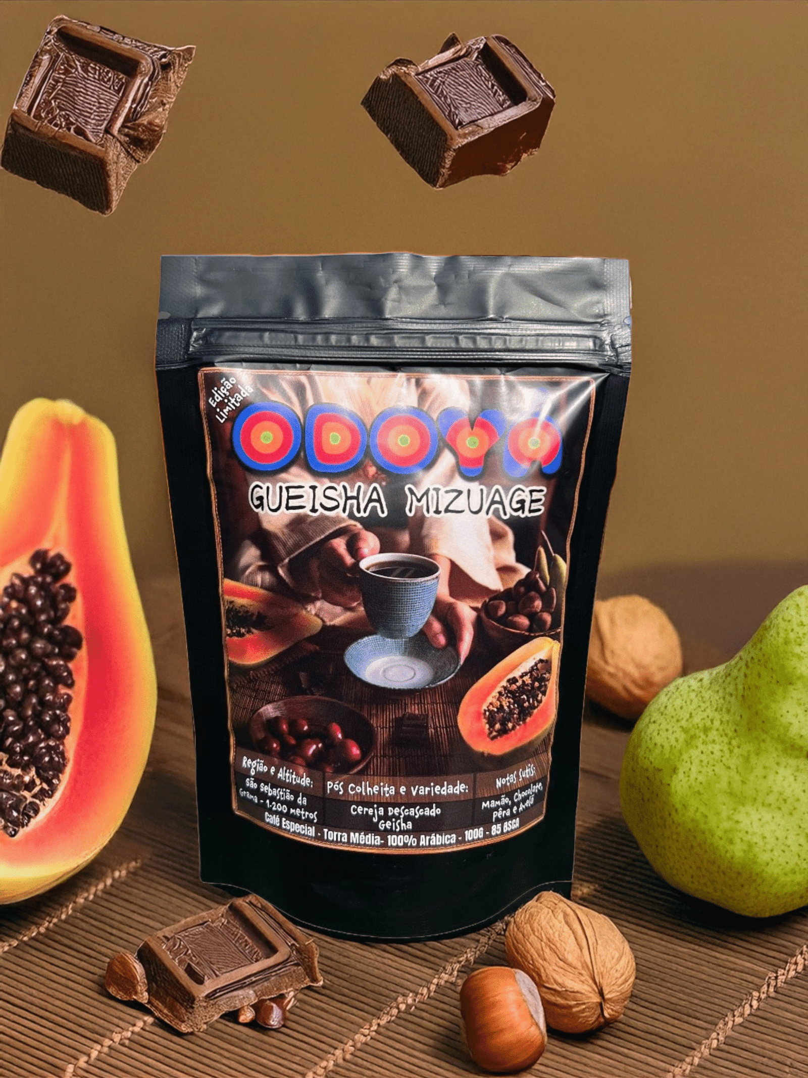 Odoya cafes Gueisha! Notas mamao, pera, chocolate e avelã