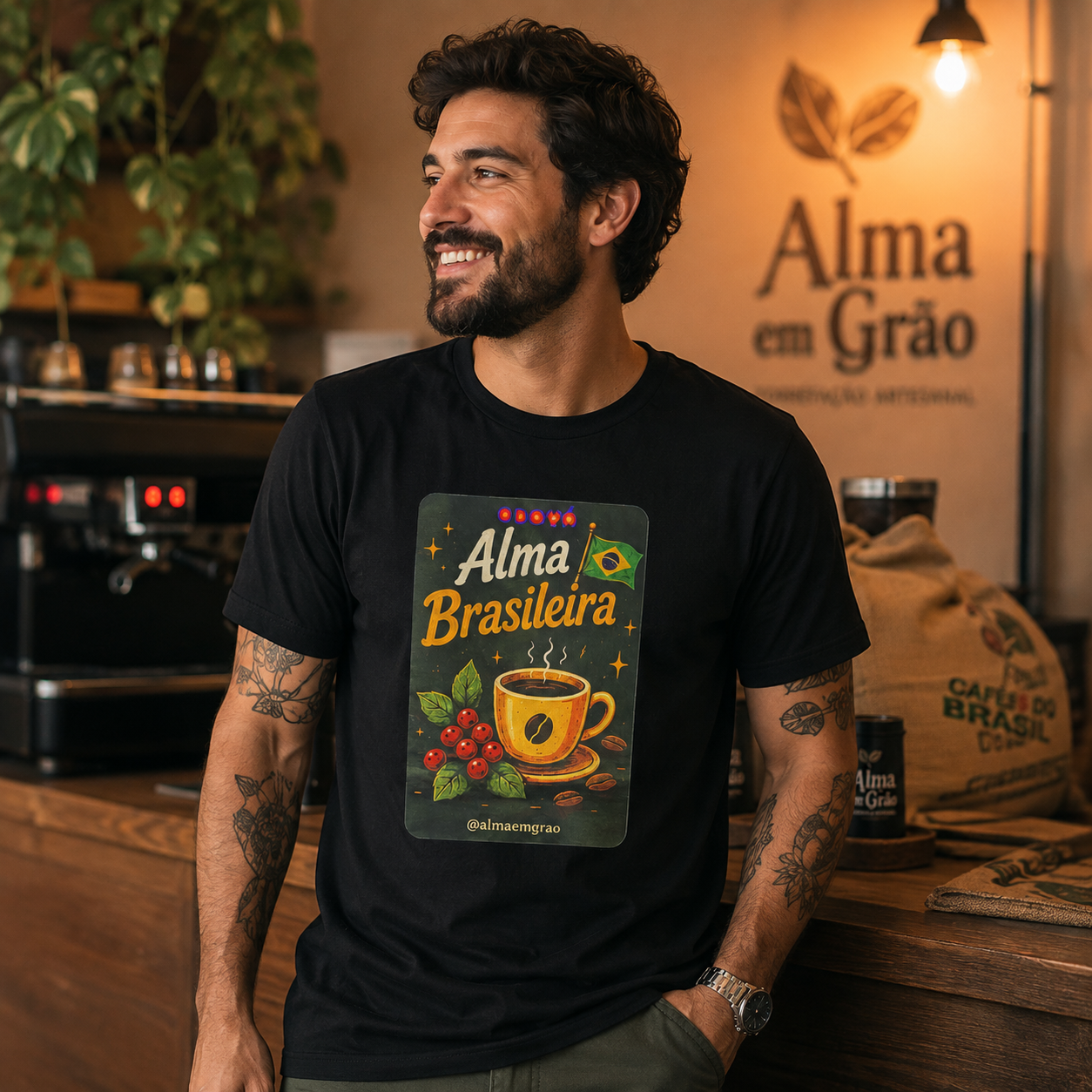 Pessoa vestindo camiseta preta Odoyá Alma Brasileira