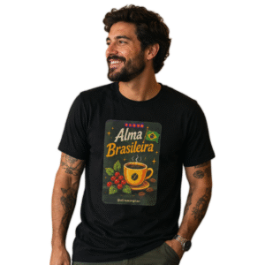 Pessoa vestindo camiseta preta Odoyá Alma Brasileira sem fundo